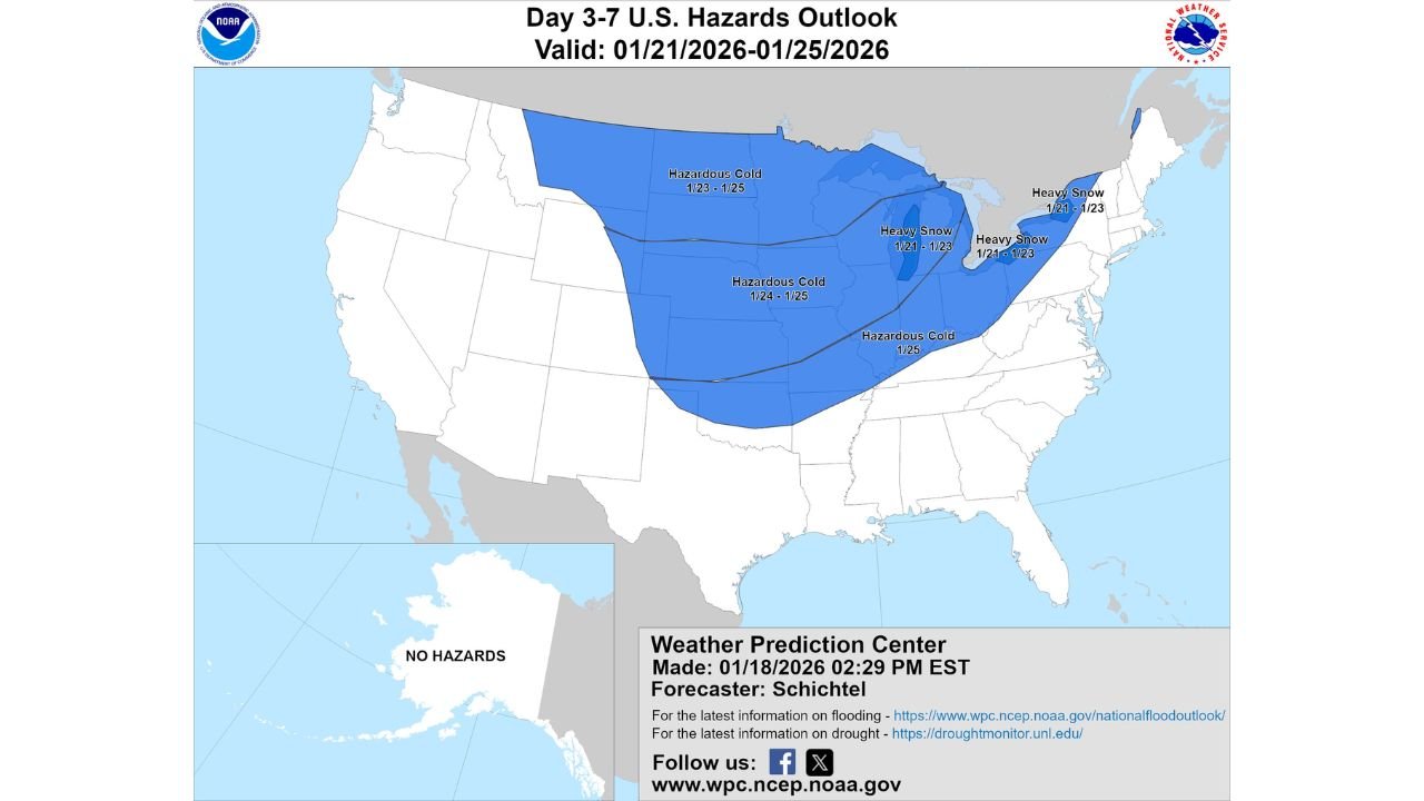 Hazardous Cold and Heavy Snow Threatens Montana, North Dakota, South Dakota, Minnesota, Wisconsin, Michigan, Illinois, Indiana, Ohio, and Pennsylvania This Week