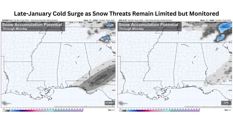 Illinois, Indiana, Ohio, Georgia, and the Southeast Face Late-January Cold Surge as Snow Threats Remain Limited but Monitored