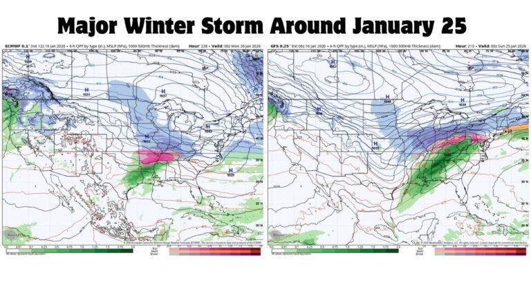 Illinois, Indiana, Ohio, Kentucky, Tennessee, Pennsylvania, New York, and New England Could See Major Winter Storm Around January 25 as Forecast Models Align