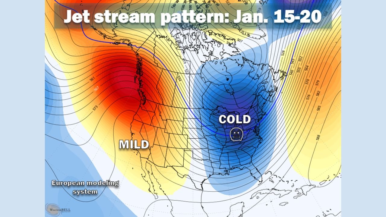 Illinois, Ohio, Pennsylvania, New York, and Mid-Atlantic States May See Sharply Colder Pattern as Jet Stream Dips January 15–20