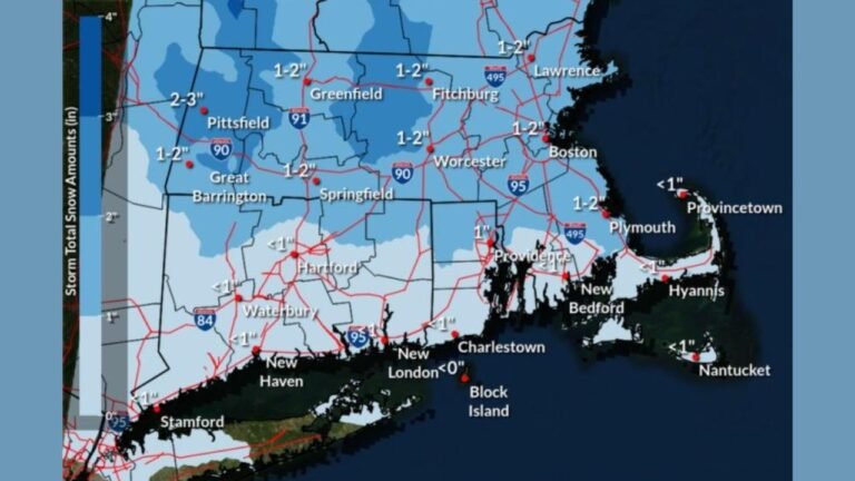 Light Snow Targets Western and Eastern New England Monday Afternoon, Bringing 1–2 Inches Before Midnight
