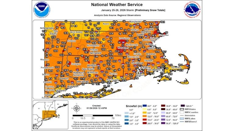 Massachusetts, Connecticut, and Rhode Island Dig Out After Widespread 10–20 Inch Snowfall From January 25–26 Winter Storm