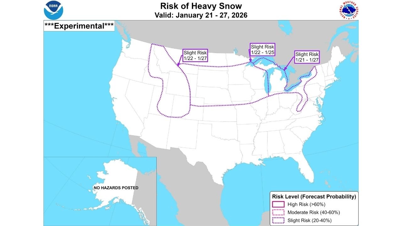 Michigan, Wisconsin, Minnesota, Illinois, Indiana, Ohio, Pennsylvania and New York Face Late-January Heavy Snow Risk, CPC Outlook Shows