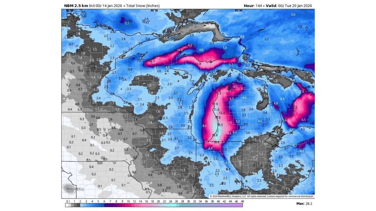 Michigan and Indiana Face Repeated Lake-Effect Snow Bands as Lake Michigan Fuels Days of Accumulating Snow