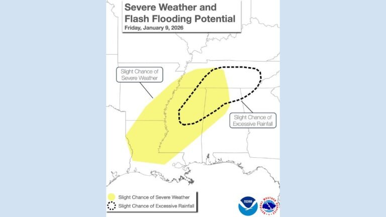 Mississippi, Arkansas, Tennessee, and Northern Louisiana Face Severe Storm and Flash Flood Threat as Cold Front Moves In Friday