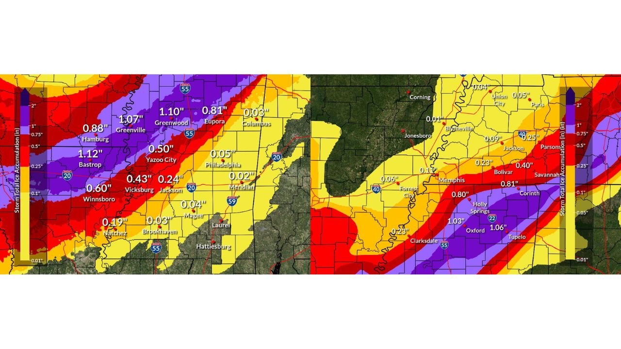 Mississippi and Northeast Louisiana Face Crippling Ice Storm as Forecasts Show Over One Inch of Ice and Days-Long Power Outages