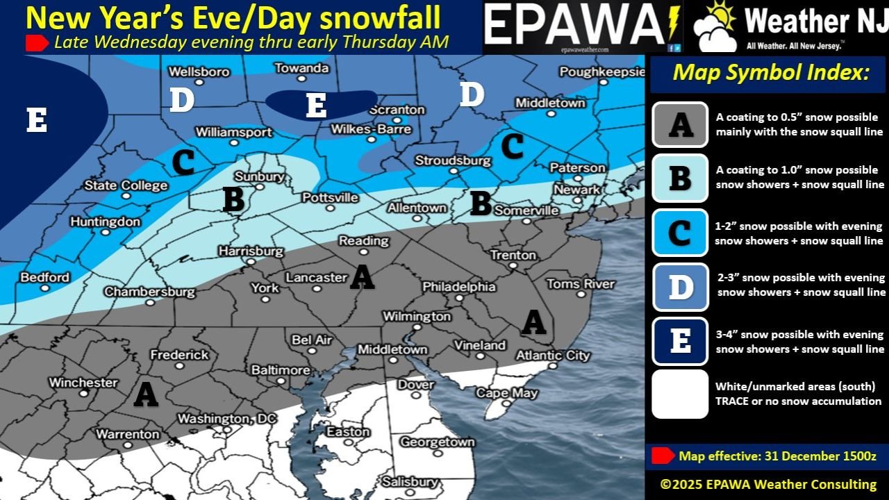 New Year’s Eve Snow Squall Line to Slam Eastern Pennsylvania and New Jersey With Sudden Heavy Snow and Dangerous Travel