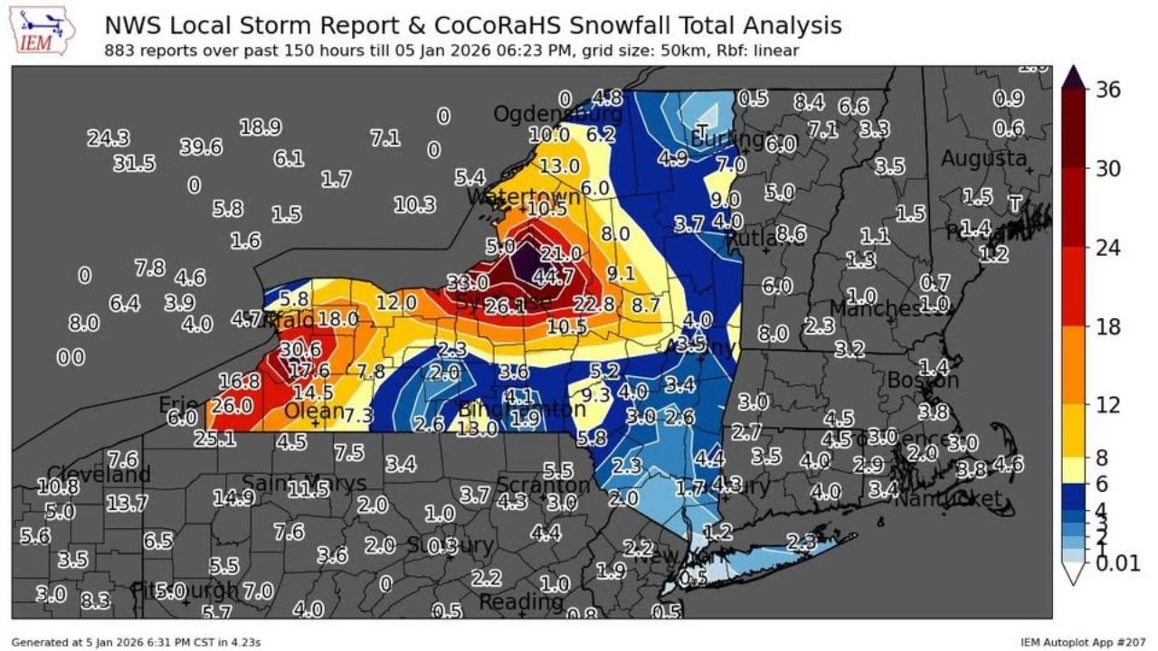 New York and Pennsylvania Buried by Historic Lake-Effect Snow as Lake Erie and Lake Ontario Produce Multi-Foot Totals