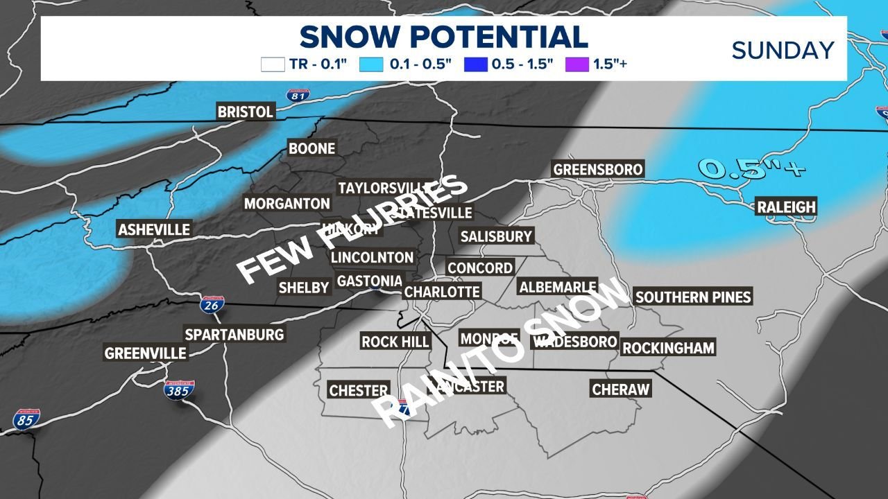 North Carolina, South Carolina, and Georgia See Low-Impact Sunday Snow Potential as Rain Briefly Mixes Inland