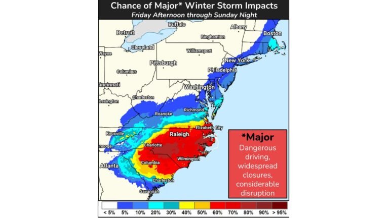 North Carolina, South Carolina and Virginia Face Major Winter Storm With Heavy Snow, Blizzard Winds and Dangerous Coastal Flooding This Weekend