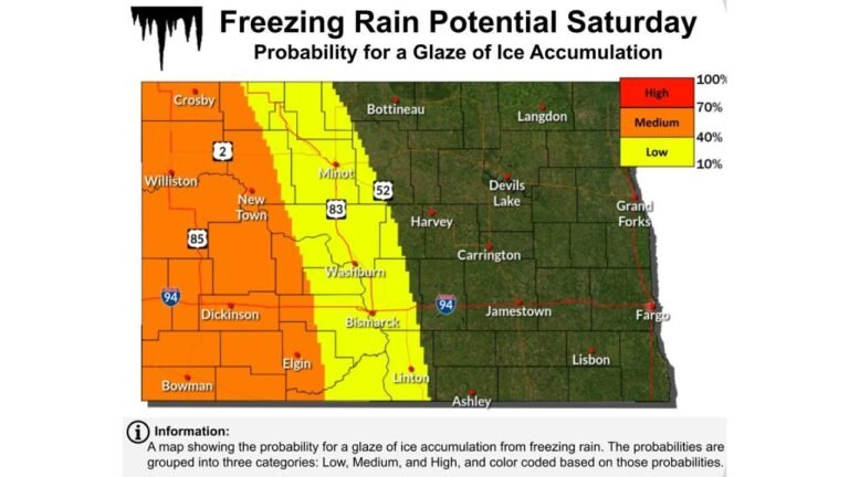 North Dakota Braces for Freezing Rain and Ice Glaze as Slippery Travel Threatens Saturday Morning