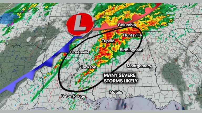 Oklahoma, Arkansas, Mississippi, Alabama First Severe Storm System of 2026 Targets South With Heavy Rain, Damaging Winds, and Isolated Tornado Risk