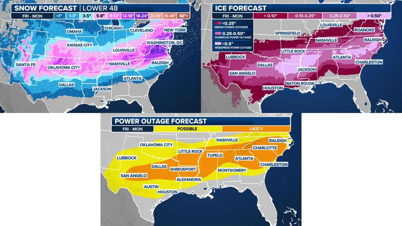 Oklahoma, Arkansas, Missouri, Kentucky, Tennessee, West Virginia, Virginia, North Carolina and Maryland Face Major Winter Storm From Friday Through Monday With Heavy Snow, Damaging Ice and Power Outage Risks
