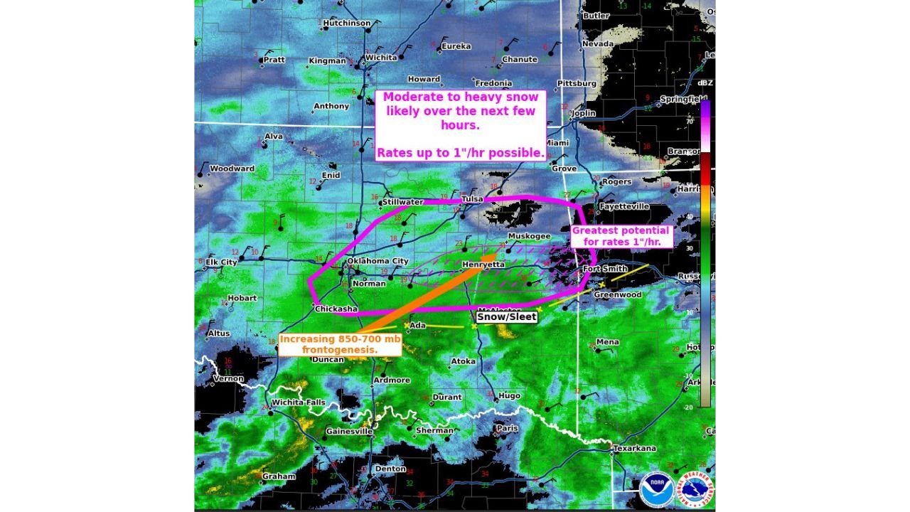 Oklahoma City Braces for Rapidly Intensifying Heavy Snow as 1-Inch-Per-Hour Rates Become Possible Overnight