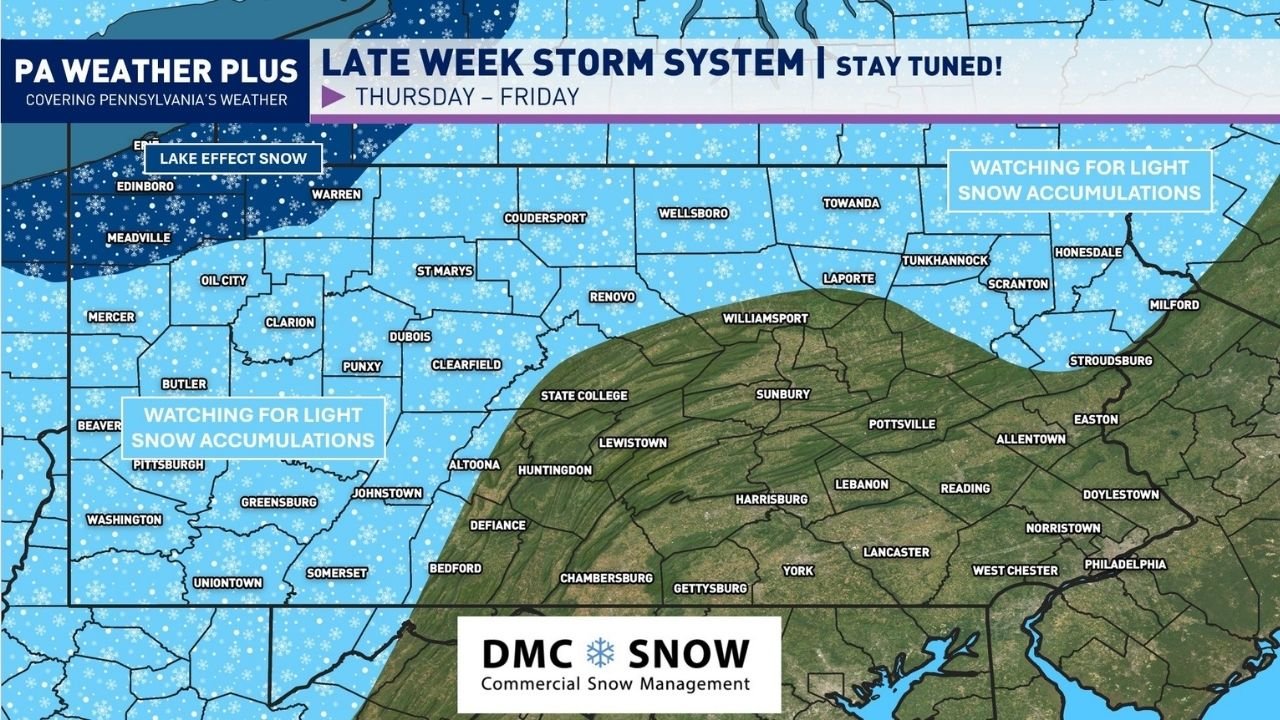 Pennsylvania, Ohio, and New York Face Late-Week Light Snow as Lake-Effect Bands Replace Earlier Storm Hype