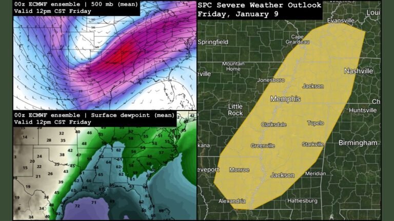 Severe Thunderstorm and Tornado Risk Expands Across Kentucky, Tennessee, Mississippi, Alabama, and Louisiana on Friday, January 9