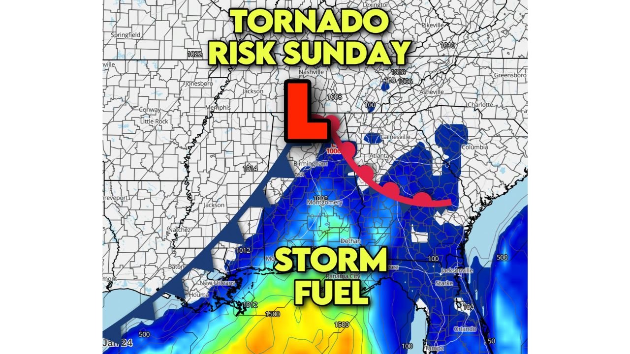 Southeast Mississippi, Southern Alabama, and the Florida Panhandle Face Tornado Risk Sunday as Storm System Moves In
