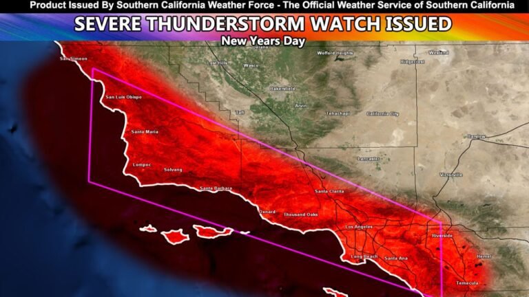 Southern California Faces New Year’s Day Severe Thunderstorm Watch as Los Angeles, Orange, Ventura, and Santa Barbara Counties Brace for Dangerous Storms