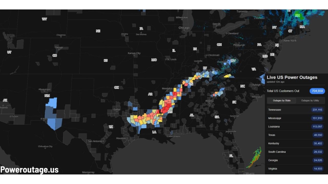Tennessee, Mississippi, Louisiana, Texas, Kentucky, Georgia, South Carolina, and Virginia Still in the Dark as 700,000+ Lose Power After Winter Storm
