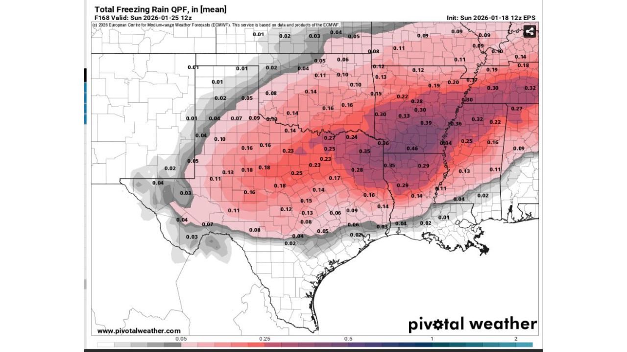 Texas, Oklahoma, Arkansas, Louisiana, Mississippi and Tennessee Face Potential Major Ice Storm as Dangerous Freezing Rain Signal Grows