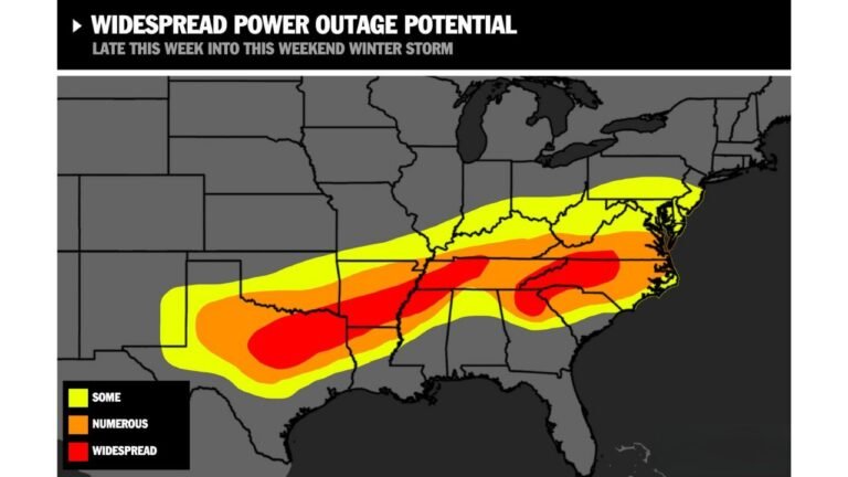 Texas, Oklahoma, Arkansas, Tennessee, Kentucky, Virginia and the Carolinas Face Widespread Power Outages Late This Week Into the Weekend Winter Storm