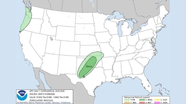 Texas and Oklahoma Face January Marginal Severe Storm Risk as Transition-Zone Thunderstorms Develop