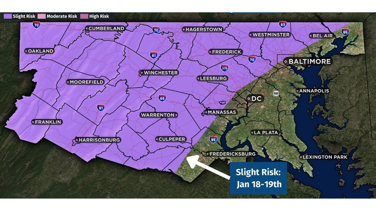 Virginia, West Virginia, and Maryland Face Early Slight Risk for Heavy Snow as Pattern Shifts Ahead of January 18–19