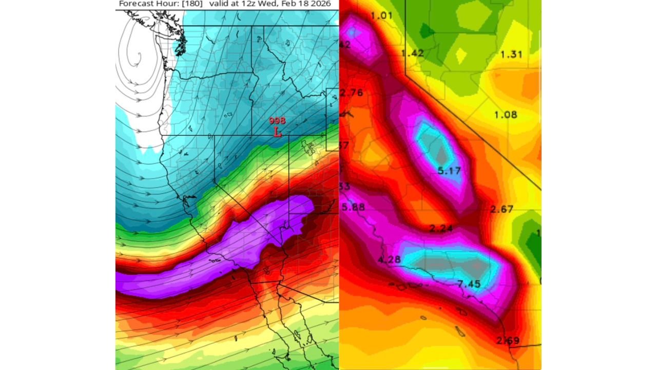 180-Knot Jet Stream Targets Los Angeles, California as Models Signal 3 to 8+ Inches of Rain Next Week