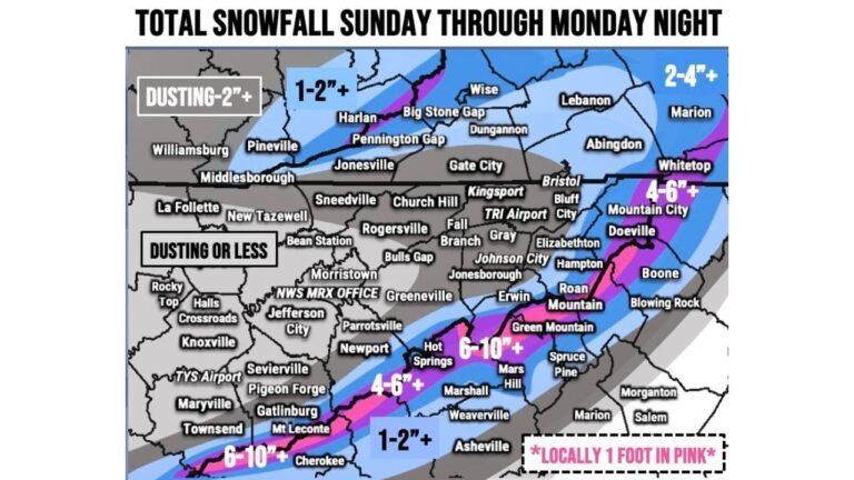 Appalachian Mountains Snowstorm Set to Dump Up to a Foot From Tennessee to North Carolina Through Monday Night