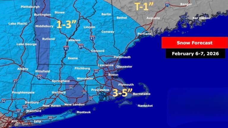 Arctic Blast Targets New England as Vermont, Massachusetts, and Maine Face Snow, Dangerous Winds, and Subzero Wind Chills Feb 6–7