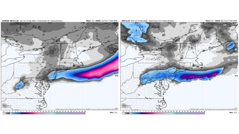Baltimore Metro Storm Timeline: Chilly Sunday Rain Turns to Late-Night Snow North and West of I-95, With Around 1 Inch Possible Before Monday Dawn
