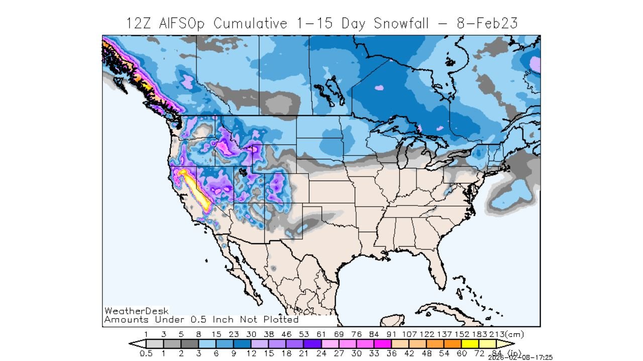 California Sierra Nevada Braces for Potential 100+ Inches of Snow as 15-Day Model Outlook Turns Extreme
