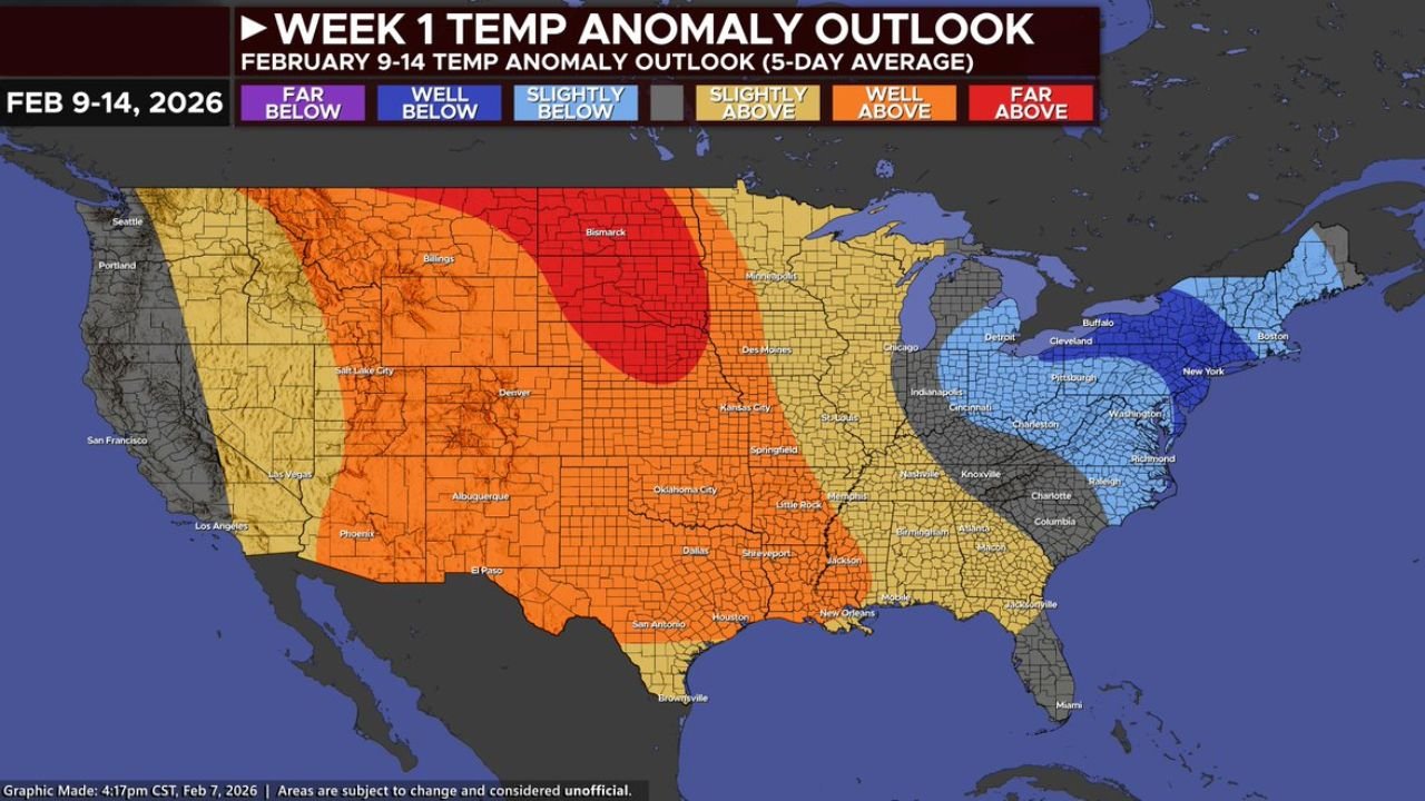 Central U.S. Warms Up While West and East Coast Stay Cooler as February Outlook Shifts Across Multiple States