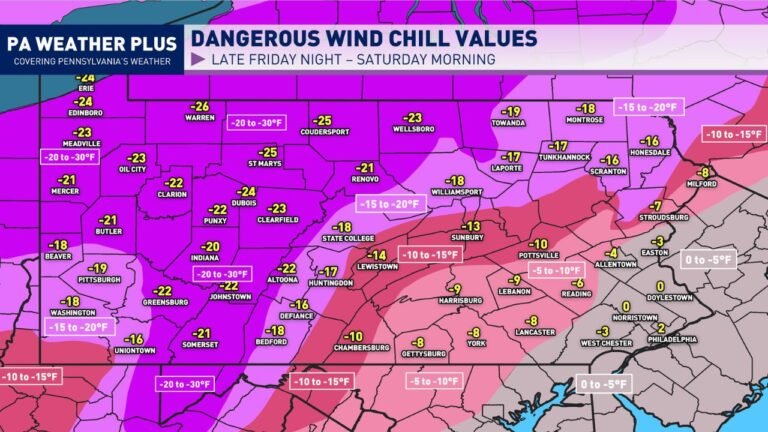 Dangerous Wind Chill Emergency Expected Across Pennsylvania as Arctic Front Drives Subzero Conditions Friday Night Into Saturday Morning