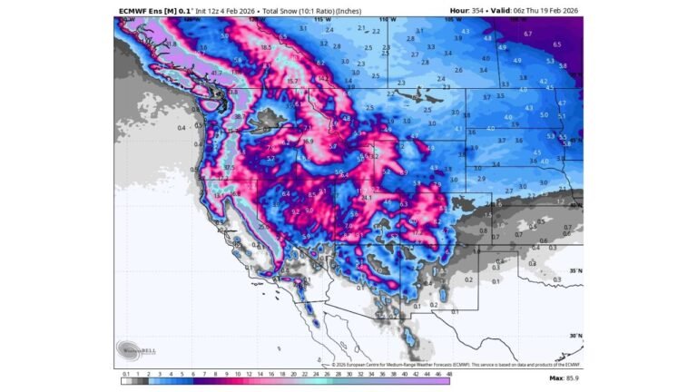 ECMWF Snow Map Signals Big Two-Week Snow Run for Washington, Oregon, California, Idaho, Utah and Colorado