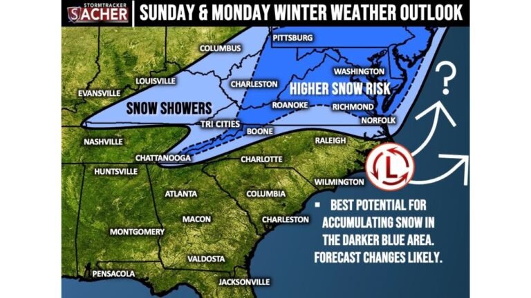 East Coast Braces for Potential Winter Storm: Higher Snow Risk From Appalachians to Mid-Atlantic Sunday Into Monday as Forecast Uncertainty Grows