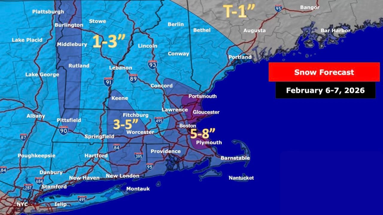 Eastern Massachusetts Snow Forecast Rises to 5–8 Inches as North Shore Banding Eyes Boston Through Feb. 7