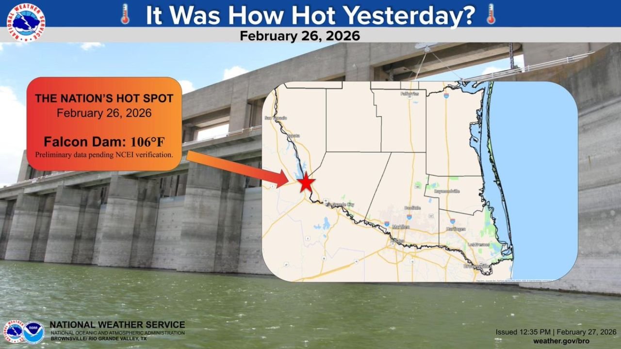Falcon Dam, Texas Hits 106°F in February, Potentially Setting All-Time U.S. Meteorological Winter Heat Record