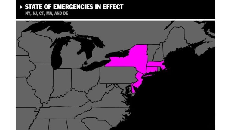 Five States Declare Emergencies as Powerful Nor’easter Targets New York, New Jersey, Connecticut, Massachusetts, and Delaware