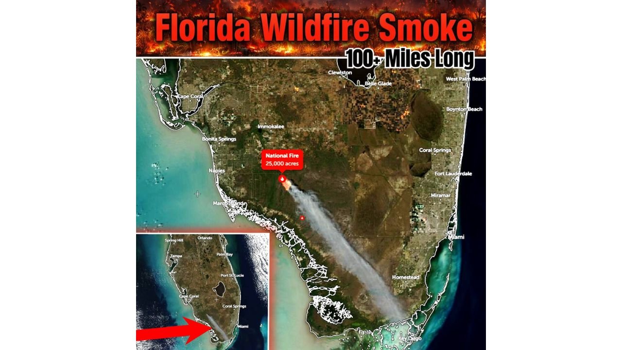 Florida Everglades ‘National Fire’ Explodes to 25,000 Acres Near Naples, Sending 100+ Mile Smoke Plume Across the Keys