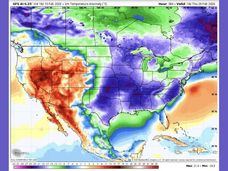 GFS Model Shows Powerful Arctic Blast Targeting Midwest, Southeast and Great Lakes States by February 26, 2026