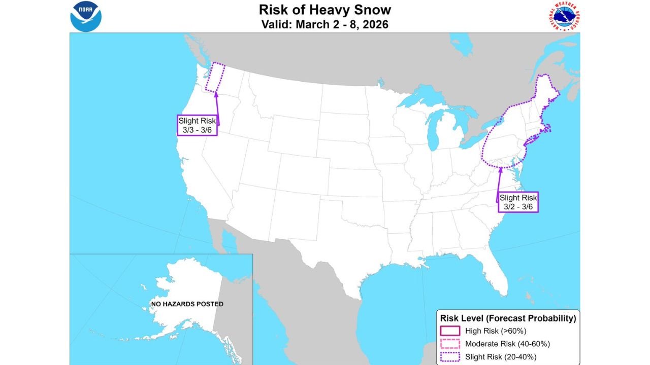 Heavy Snow Threat Expands for March 2–6 as CPC Flags New England and Pacific Northwest for Potential Nor’easter Impact
