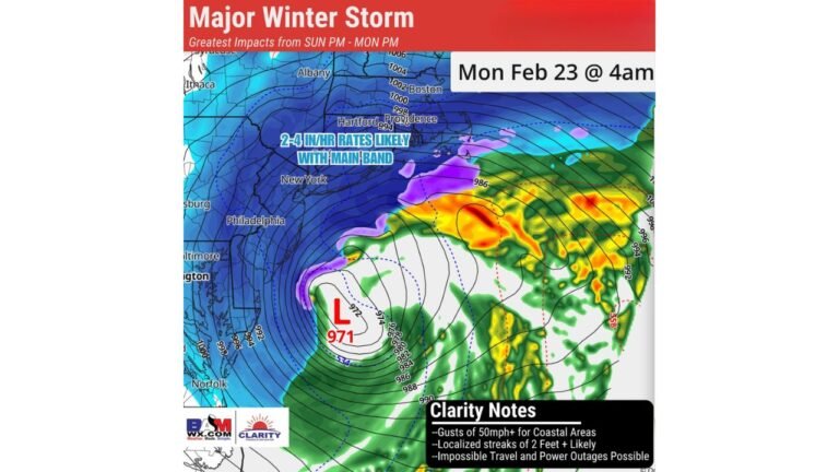 Historic Winter Storm Threat Intensifies for New York and New England With 50+ MPH Gusts and 2–4 Inch Per Hour Snow Rates Expected