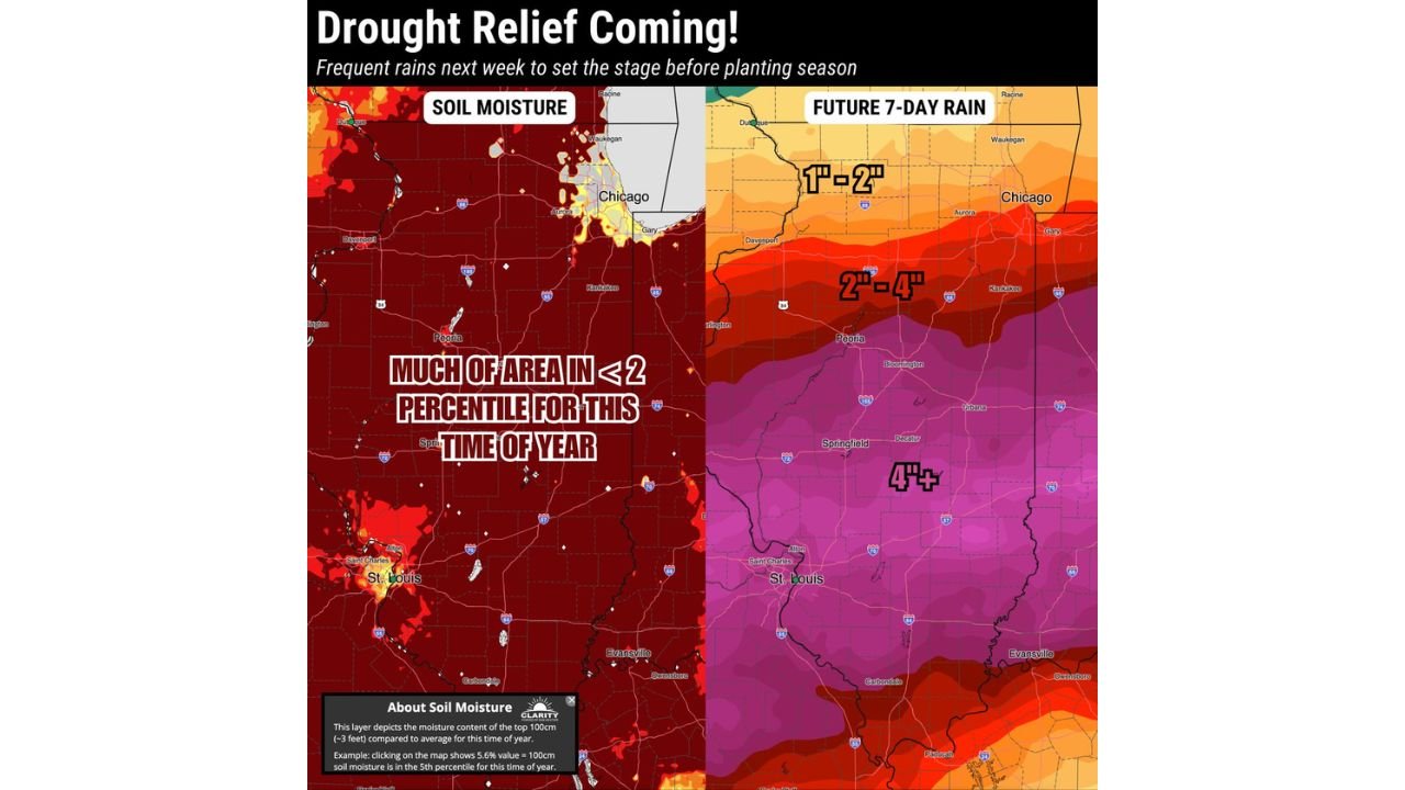 Illinois, Indiana and Ohio Brace for 2–4+ Inches of Rain as Drought Relief Targets Chicago, Peoria and St. Louis Before Planting Season