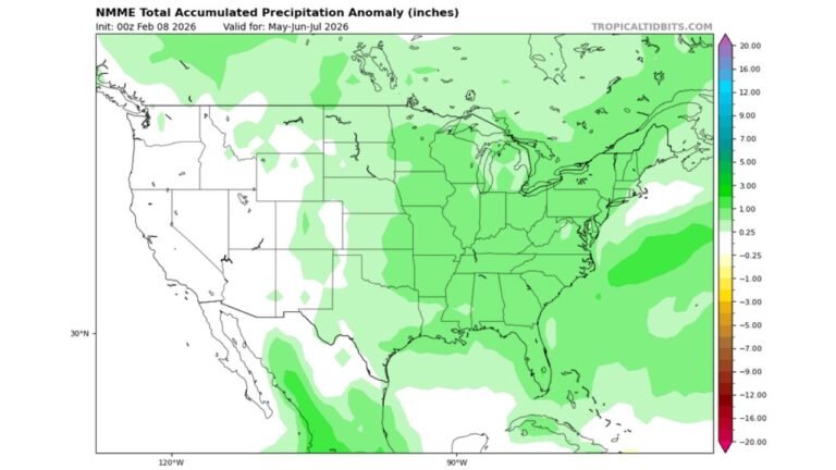 Illinois, Iowa, Wisconsin, Indiana, Ohio, and Missouri Shift Toward Wetter Outlook as NMME Flips May–July Forecast From Dry to Wet