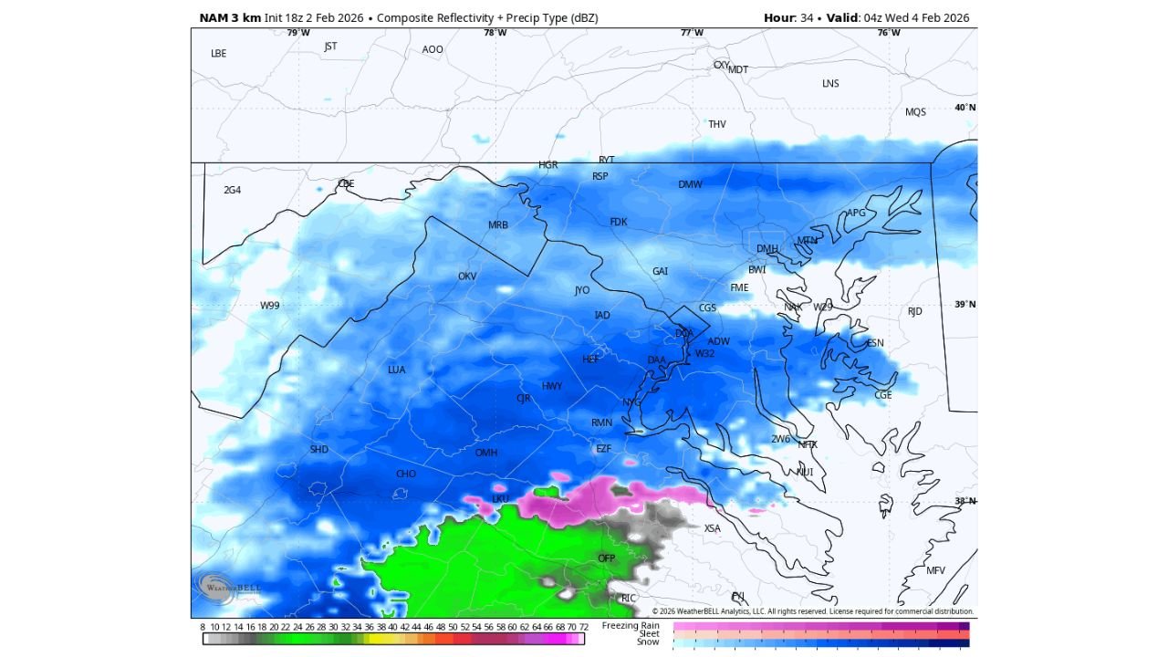 Maryland, Virginia, and Washington, D.C. Brace for Light Tuesday Night Snow as Weak Clipper Brings Slick Wednesday Morning Commute