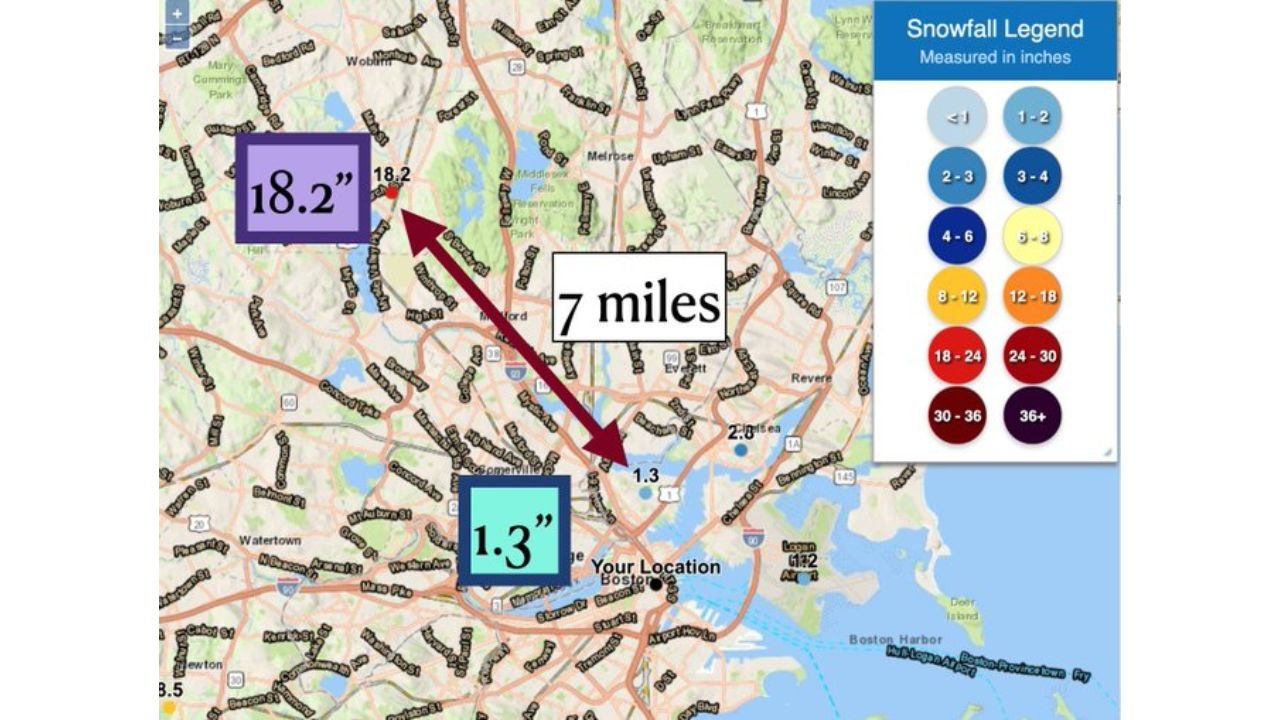 Massachusetts Winter Storm Showed Extreme Snowfall Contrast as Boston’s North Shore Saw 17-Inch Difference Over Just Seven Mile