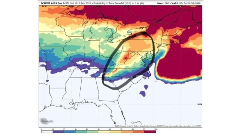 Mid-February Winter Weather Signal Emerges for Virginia and the Carolinas Between February 14–18