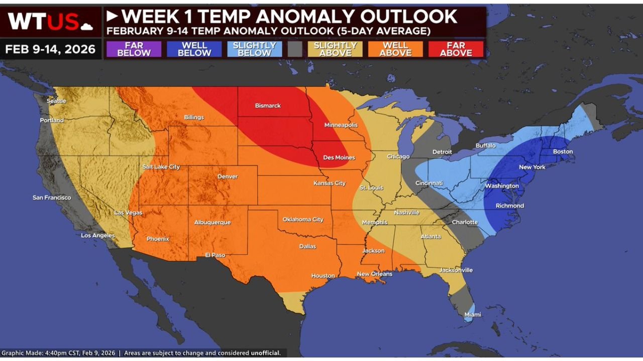Midwest and Southern Plains Warm Surge Builds as Texas, Oklahoma, Missouri, and Illinois Trend Above Average Into Late February