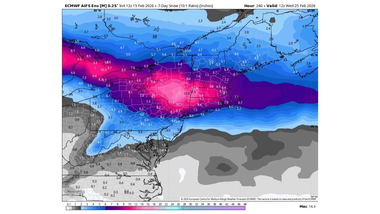Midwest to Northeast Braces for Potential Multi-System Snow Stretch as New AIFS Outlook Signals 6–12 Inches in Parts of Michigan, New York and New England